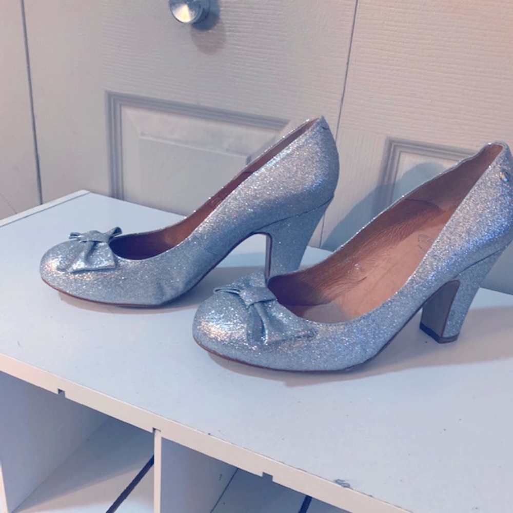 Silver glitter heels